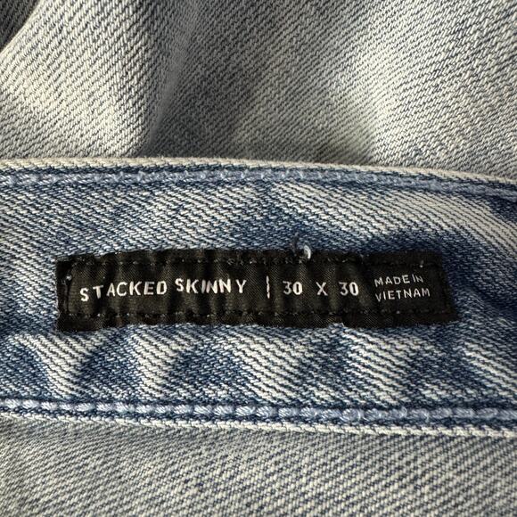 PacSun SZ 30x30 Mens Stacked Skinny Jeans Zip-Fly Zip Pocket Frayed Light Wash - Picture 11 of 13